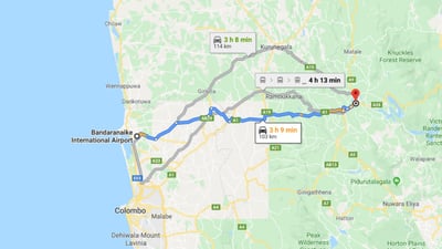Transfer between Colombo Airport (CMB) and Hillway Tour Inn Guesthouse, Kandy City