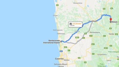 Transfer between Colombo Airport (CMB) and Hotel Spring View, Matale City