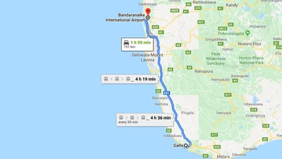 Galle City to Colombo (CMB) Airport Transfer