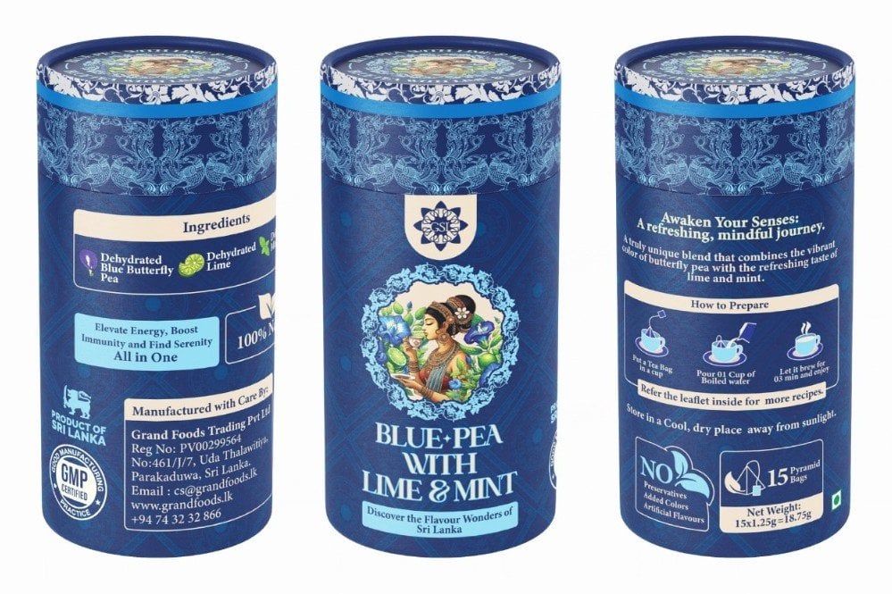 Grand Spices Lanka Blue Pea with Lime & Mint Tea (18.75g) 15 Pyramid Tea Bags