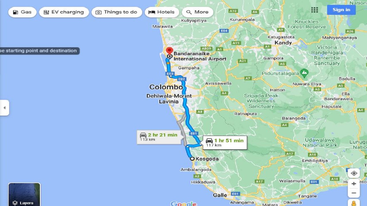 Kosgoda City to Colombo (CMB) Airport Private Transfer