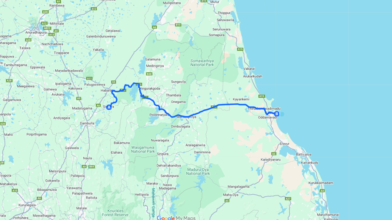 Sigiriya City to Pasikuda City Private Transfer