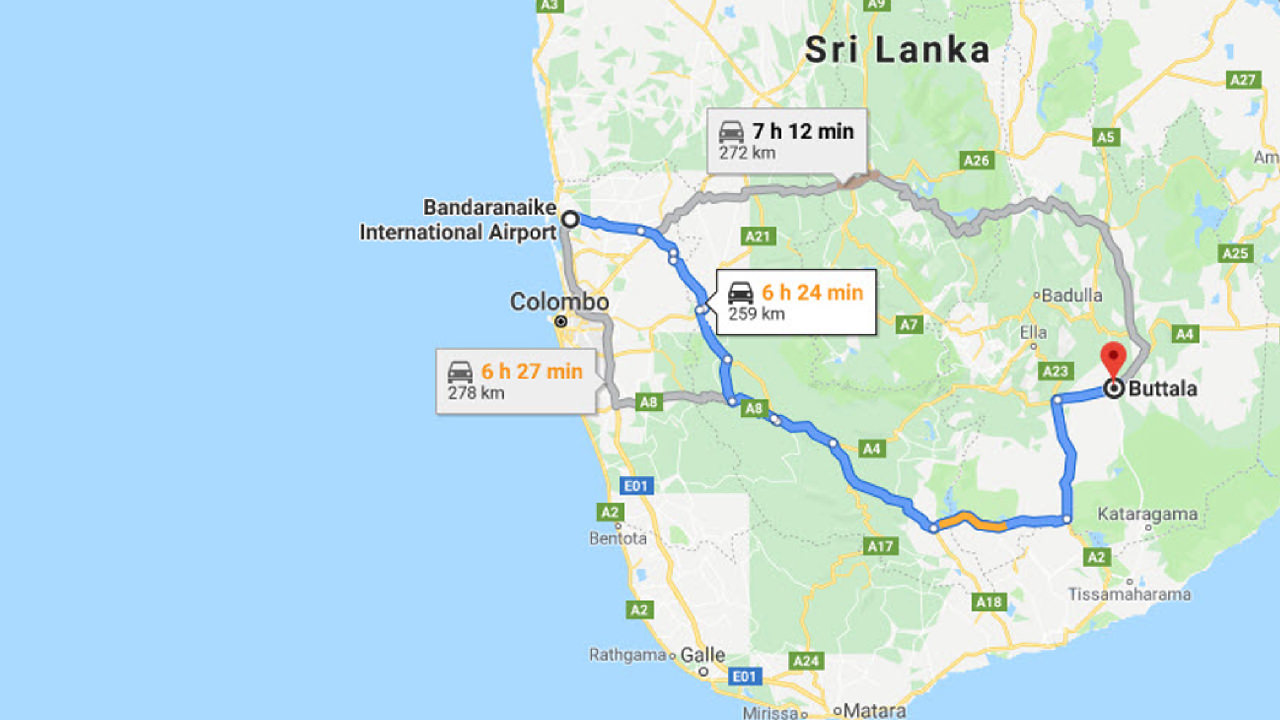 Transfer between Colombo Airport (CMB) and Galapita Sanctuary, Buttala City