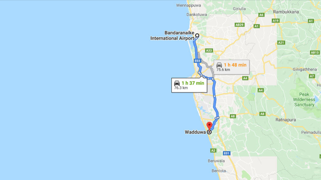 Transfer between Colombo (CMB) Airport and The Blue Water, Wadduwa City