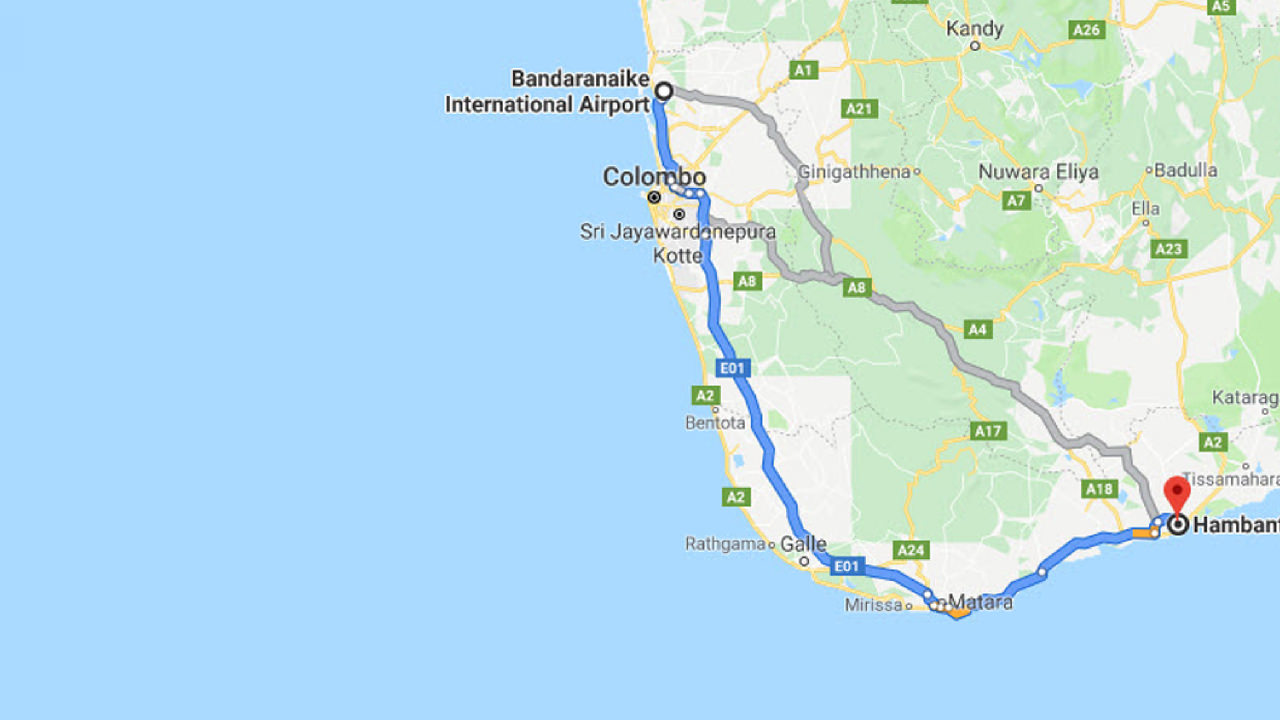 Transfer between Colombo Airport (CMB) and The Oasis Ayurveda Beach Resort, Hambantota City