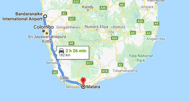 Transfer between Colombo Airport (CMB) and Talalla Retreat, Matara City