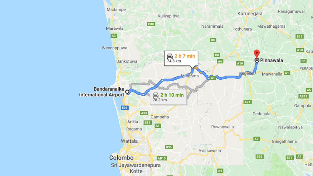 Transfer between Colombo Airport (CMB) and Hotel Elephant Park, Pinnawala City