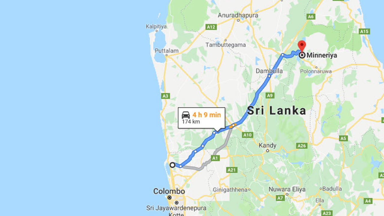 Transfer between Colombo Airport (CMB) and Melad Holiday Bungalow, Minneriya City