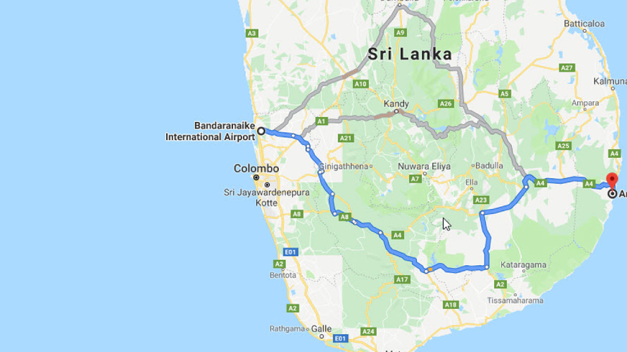 Transfer between Colombo Airport (CMB) and Arugambay Beach Resort, Arugam Bay City