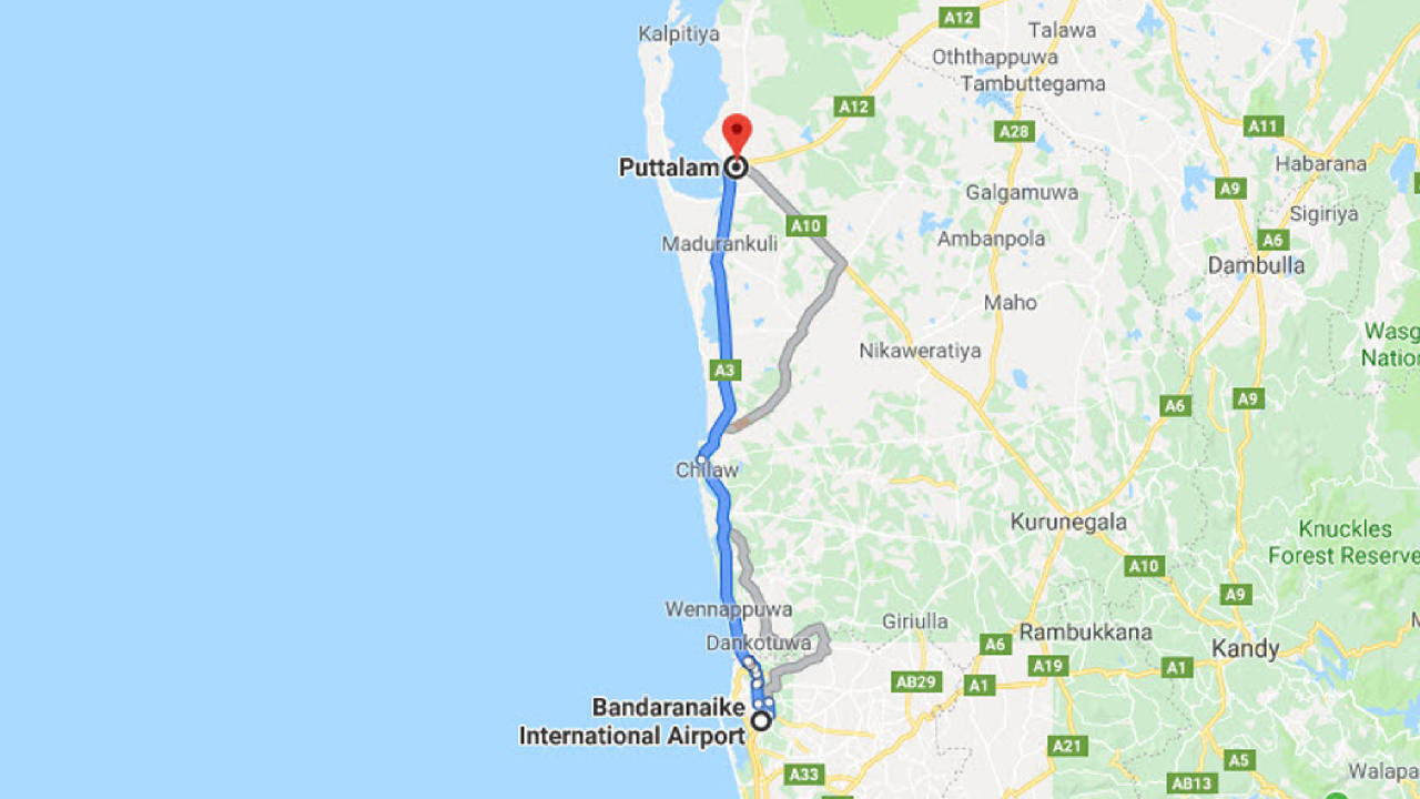Transfer between Colombo Airport (CMB) and Forest Hideout, Puttalam City