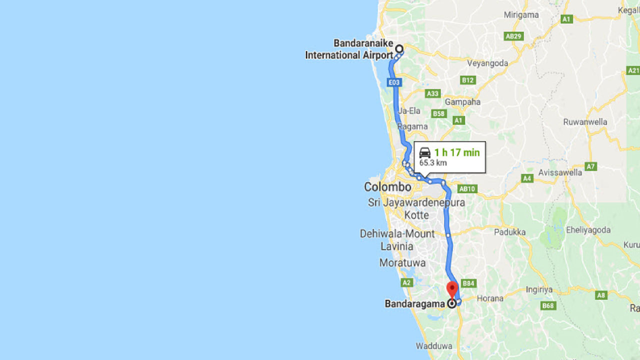 Transfer between Colombo Airport (CMB) and Uyanwatta Holiday Bungalow, Bandaragama City