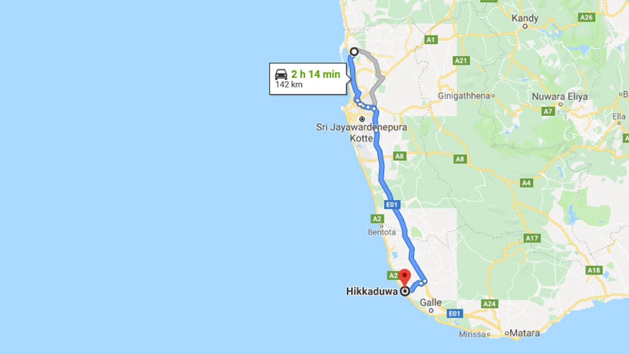 Transfer between Colombo Airport (CMB) and Coral Reef Beach Hotel, Hikkaduwa City