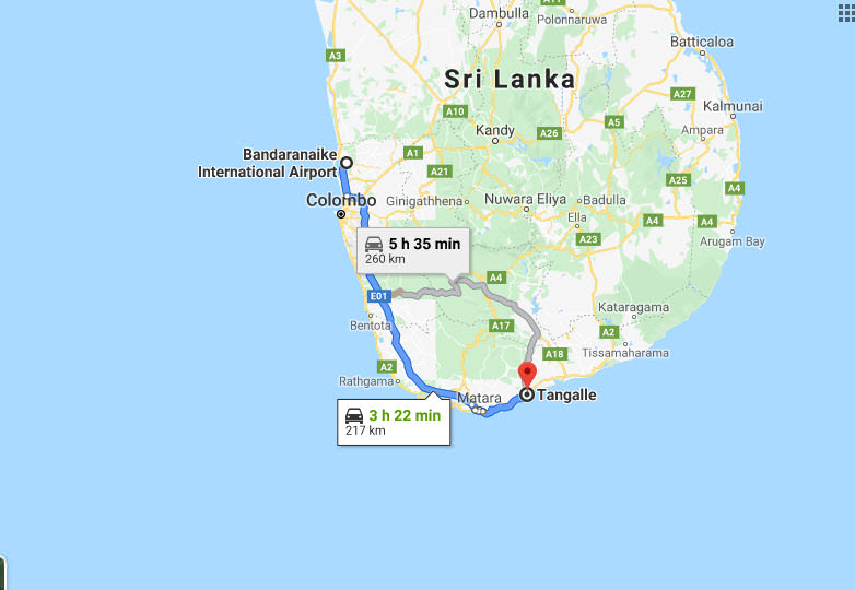 Transfer between Colombo Airport (CMB) and Sea View Tourist Inn, Tangalle City
