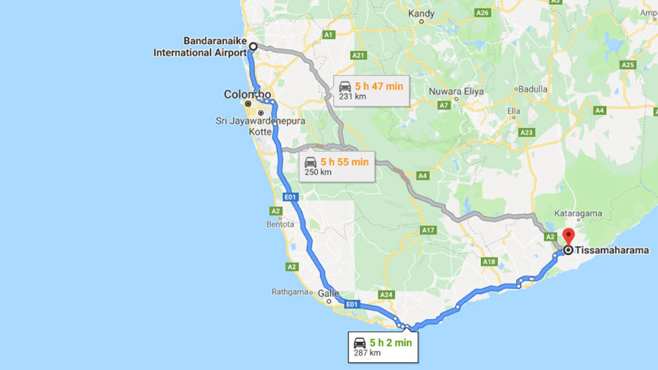 Transfer between Colombo Airport (CMB) and Yala Heights, Tissamaharama City