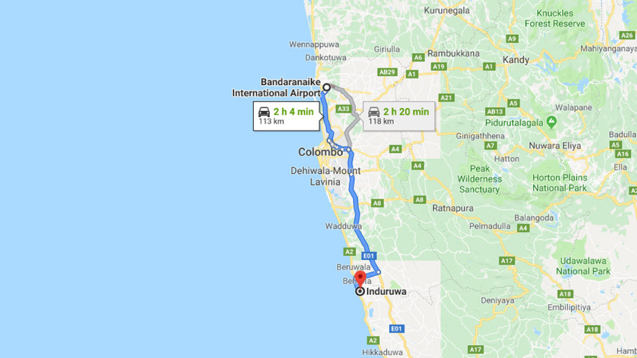 Transfer between Colombo Airport (CMB) and Shunyata Villa, Induruwa City