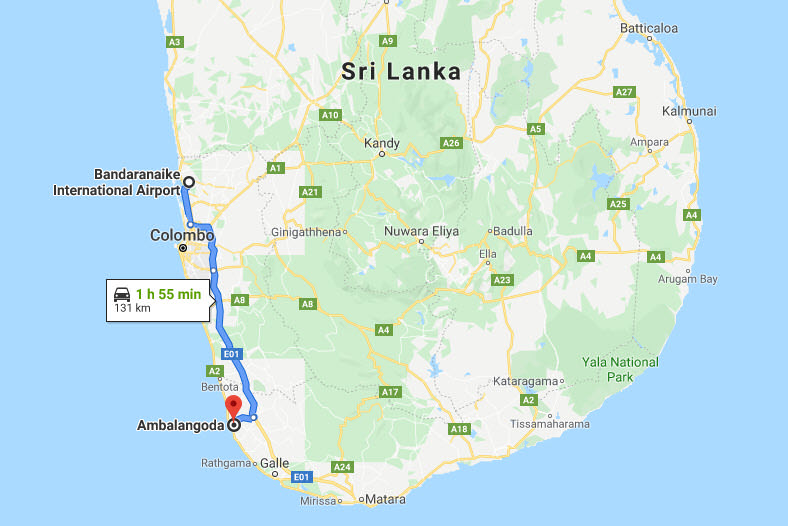 Transfer between Colombo Airport (CMB) and Villa Karadiya, Ambalangoda City