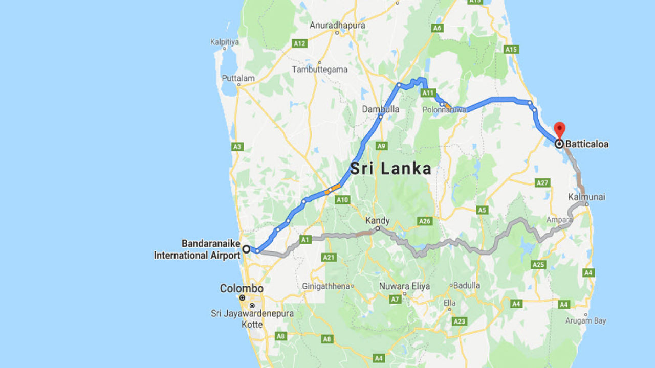 Transfer between Colombo Airport (CMB) and Hotel Lloyds, Batticaloa City