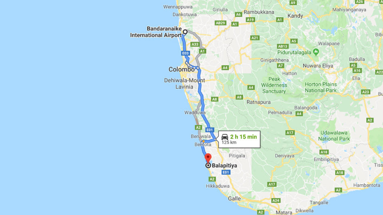 Transfer between Colombo Airport (CMB) and Madhu Ganga Paradise, Balapitiya City