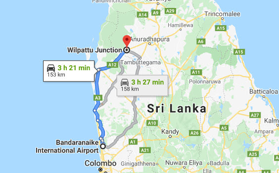 Transfer between Colombo Airport (CMB) and Wilpattu Holiday Home, Wilpattu City