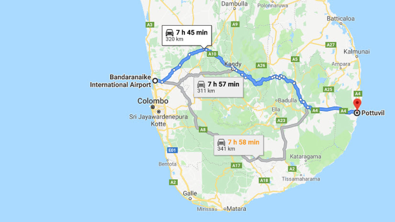 Transfer between Colombo Airport (CMB) and Lily Beach Cabanas, Pottuvil City