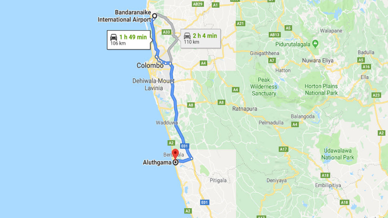 Transfer between Colombo Airport (CMB) and Villa Red, Aluthgama City