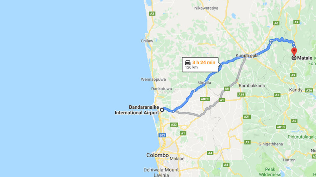 Transfer between Colombo Airport (CMB) and Kudaoya Villa, Matale City