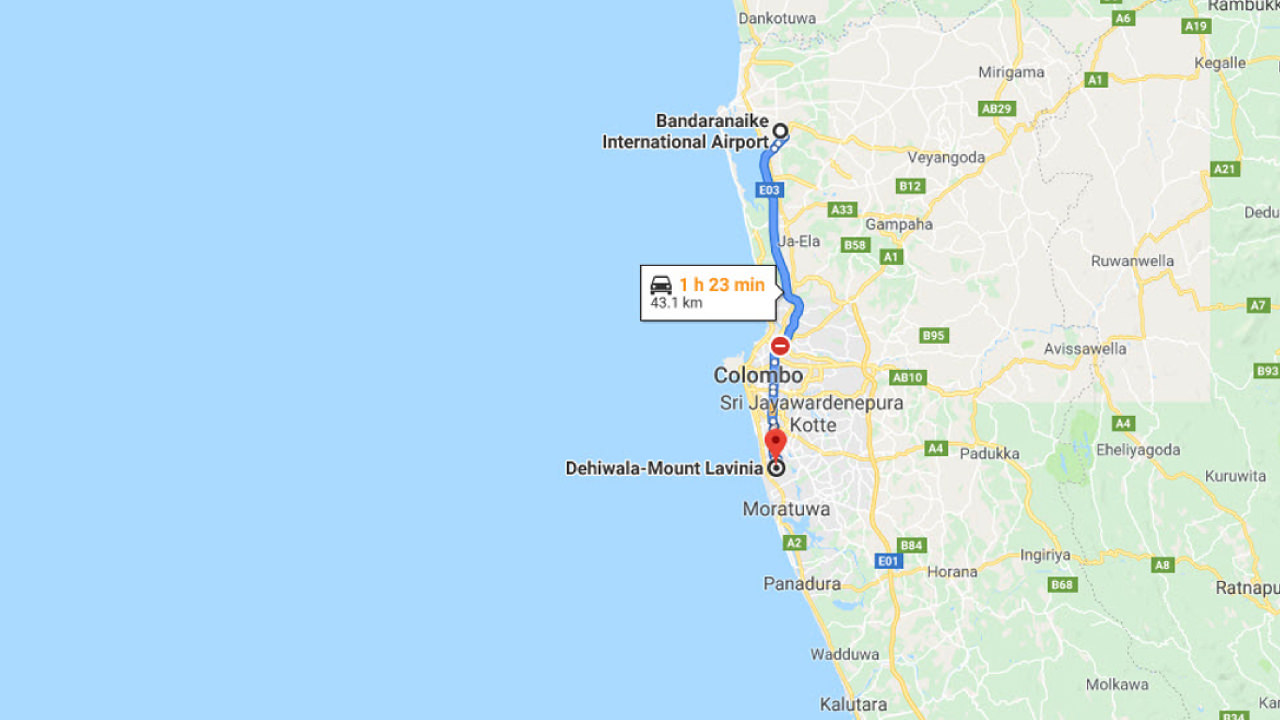 Transfer between Colombo Airport (CMB) and Ranveli Beach Resort, Mount Lavinia City