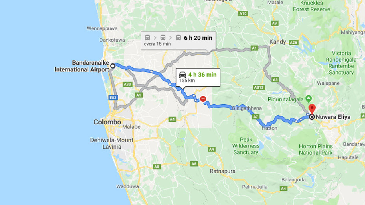 Transfer between Colombo Airport (CMB) and Cottage No 19, Nuwara Eliya City