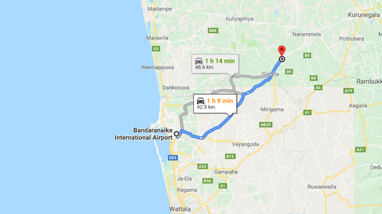 Transfer between Colombo Airport (CMB) and Hotel Dambadeniya, Dambadeniya City