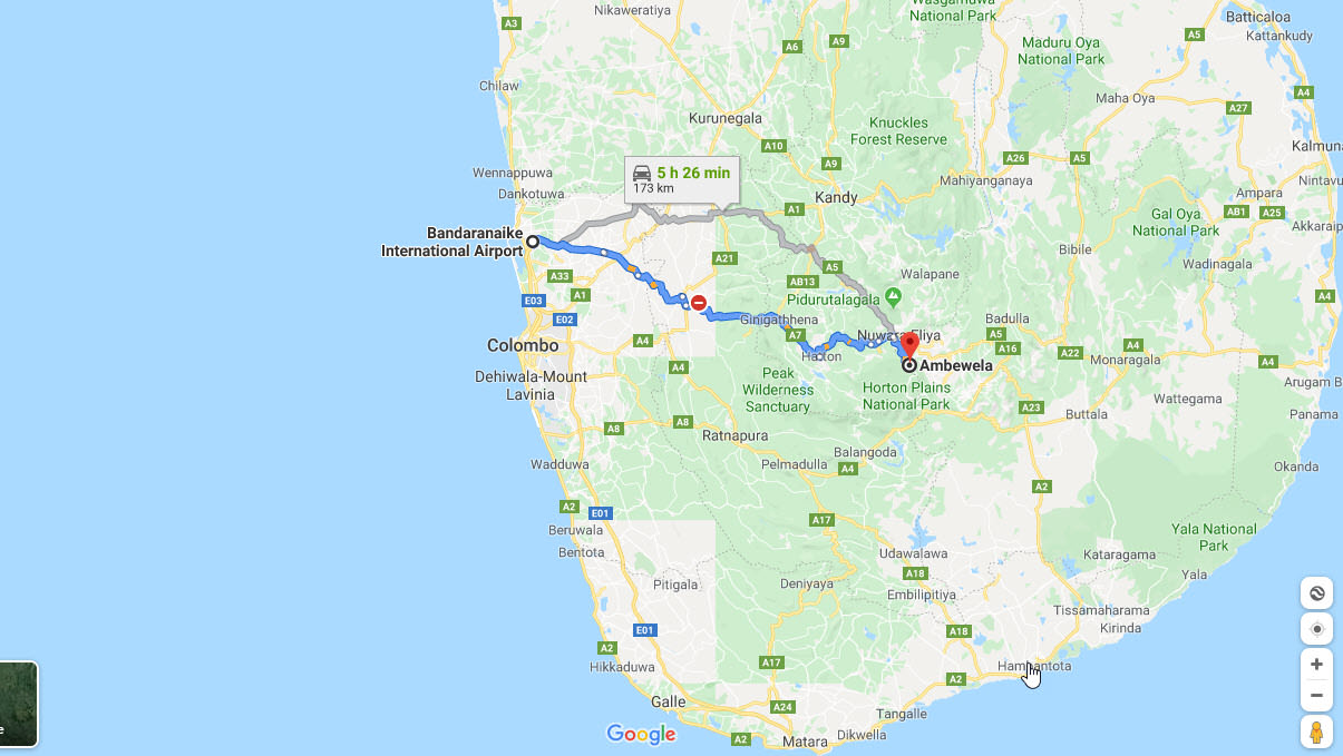 Transfer between Colombo Airport (CMB) and The Plains Green Bungalow, Ambewela City