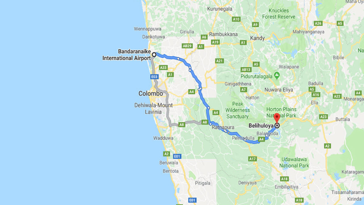 Transfer between Colombo Airport (CMB) and Villa Chrysoberyl, Belihuloya City