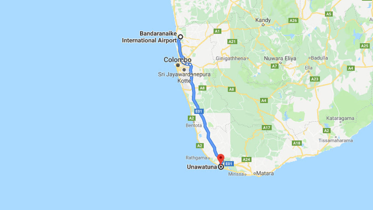Colombo Airport (CMB) to Cantaloupe Levels, Unawatuna Private Transfer