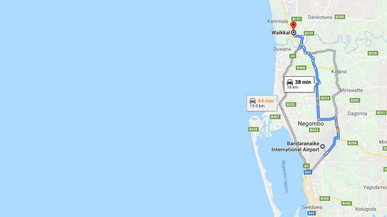 Transfer between Colombo Airport (CMB) and Suriya Resort, Waikkal City