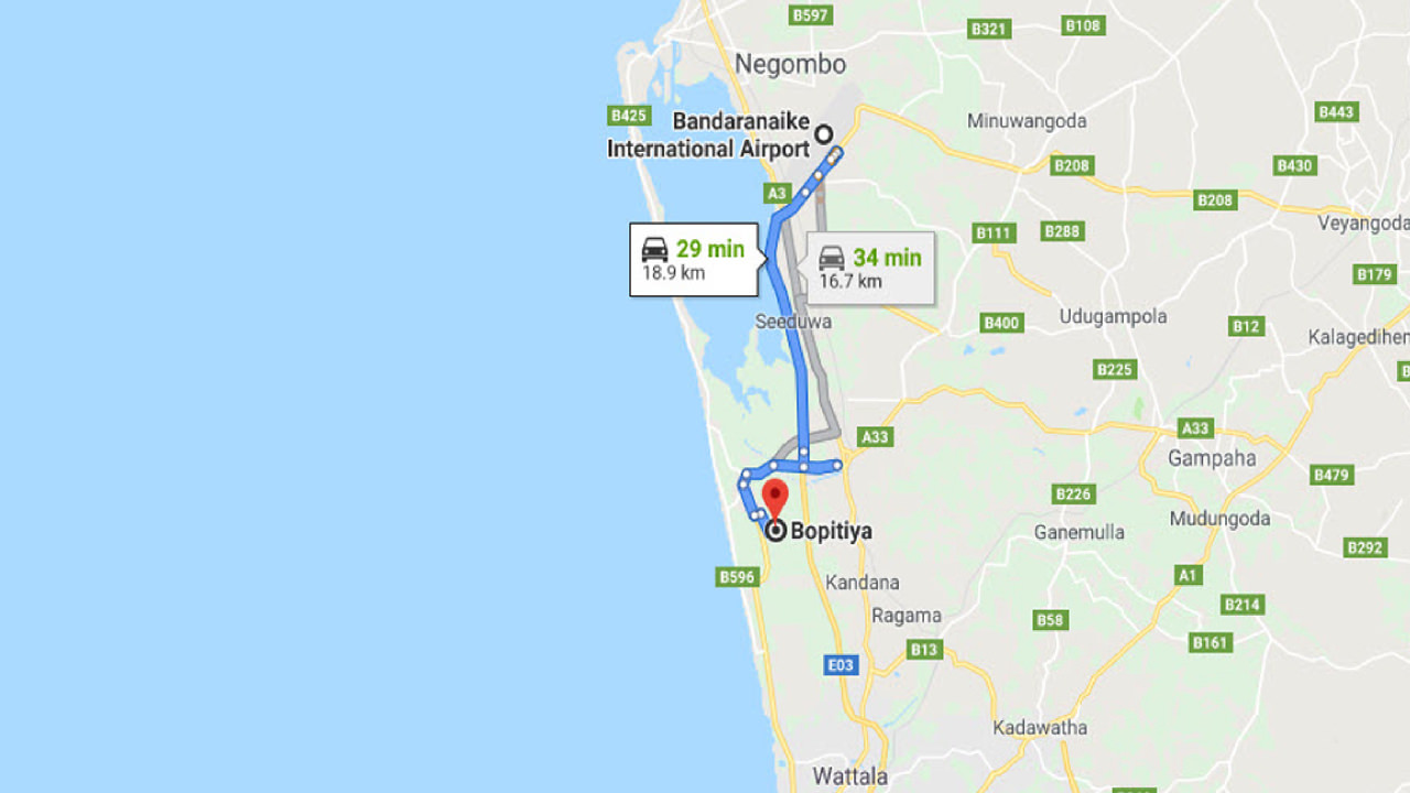 Transfer between Colombo Airport (CMB) and Reefs Edge Resort, Bopitiya City