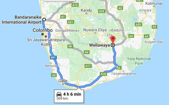 Transfer between Colombo Airport (CMB) and Jetwing Kaduruketha, Wellawaya City