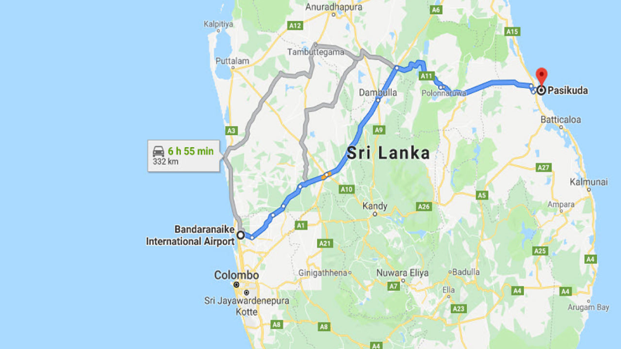 Transfer between Colombo Airport (CMB) and Minn Gee Resort, Pasikuda City