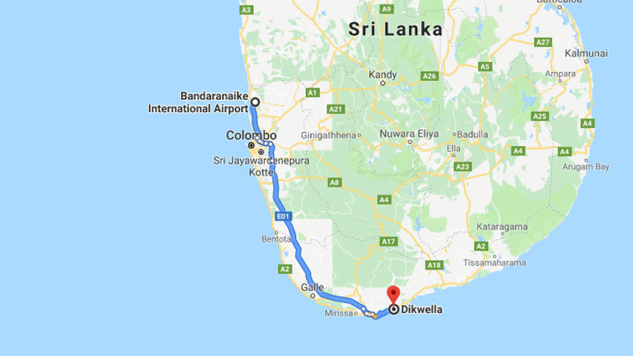 Transfer between Colombo Airport (CMB) and Wetakeiya House, Dikwella City