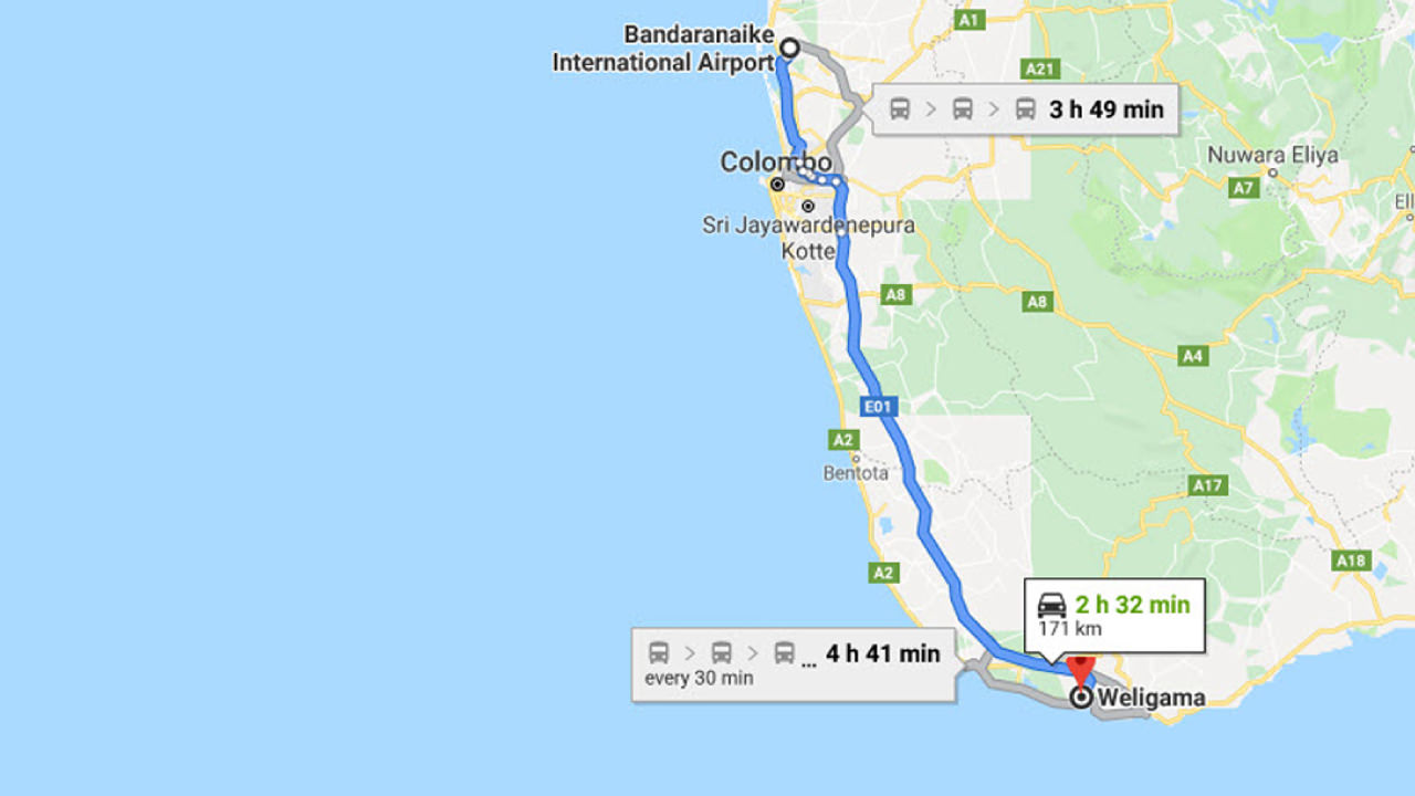 Transfer between Colombo Airport (CMB) and Elephant Stables Weligama Bay, Weligama City