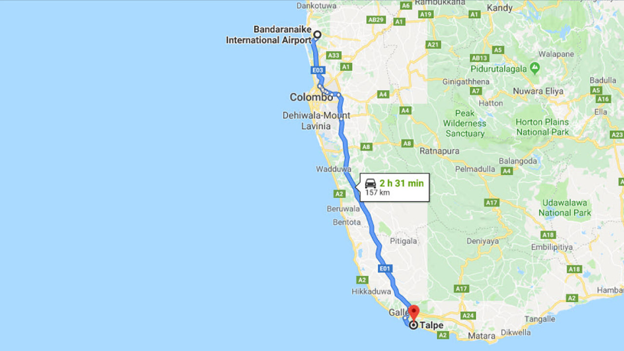 Transfer between Colombo Airport (CMB) and Galle Henna Estate, Talpe City