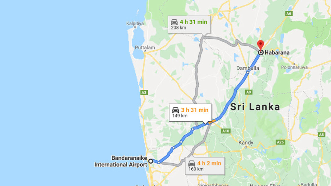 Transfer between Colombo Airport (CMB) and The Lake Breeze, Habarana City