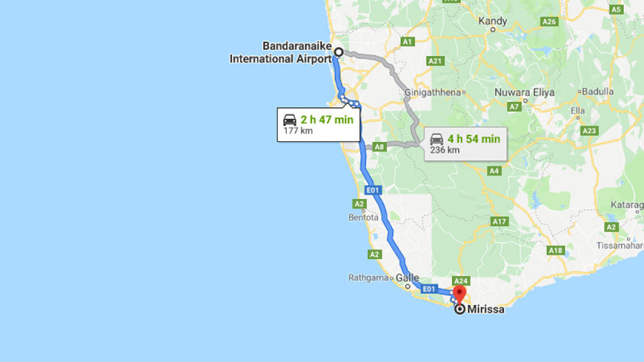Transfer between Colombo Airport (CMB) and Imgine vila Hotel, Mirissa City