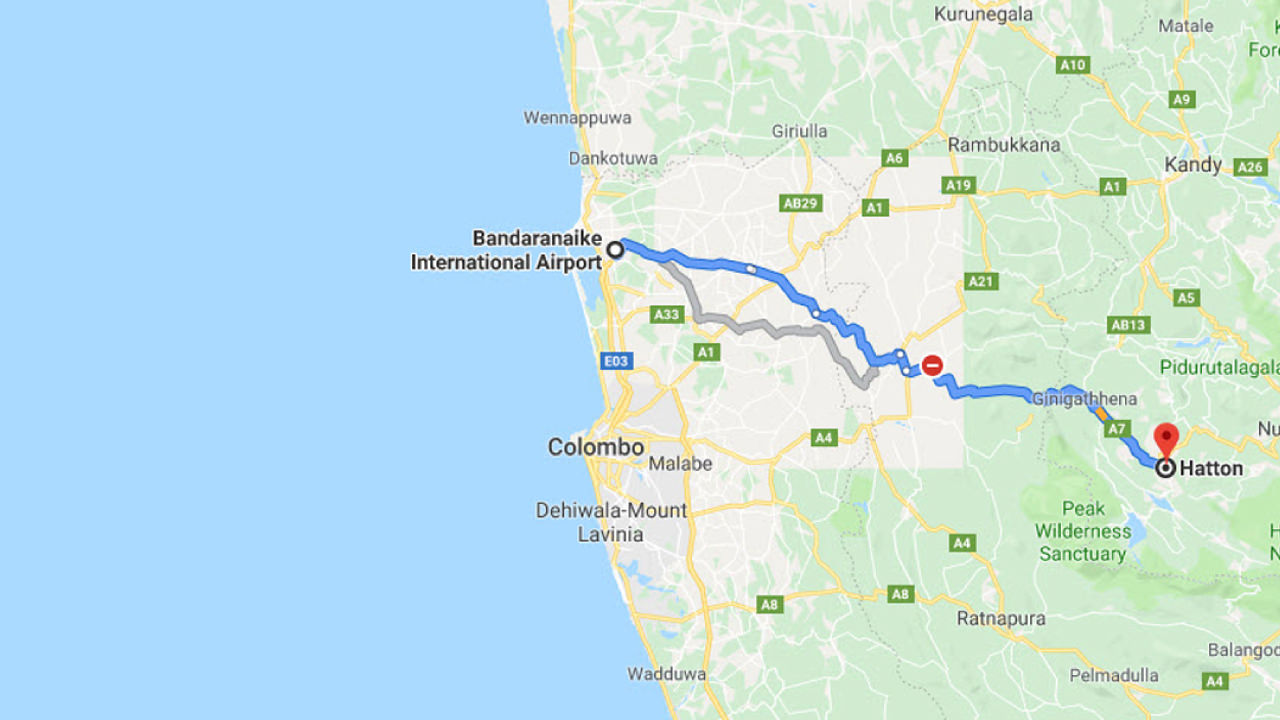 Transfer between Colombo Airport (CMB) and Villa Serenity, Hatton City