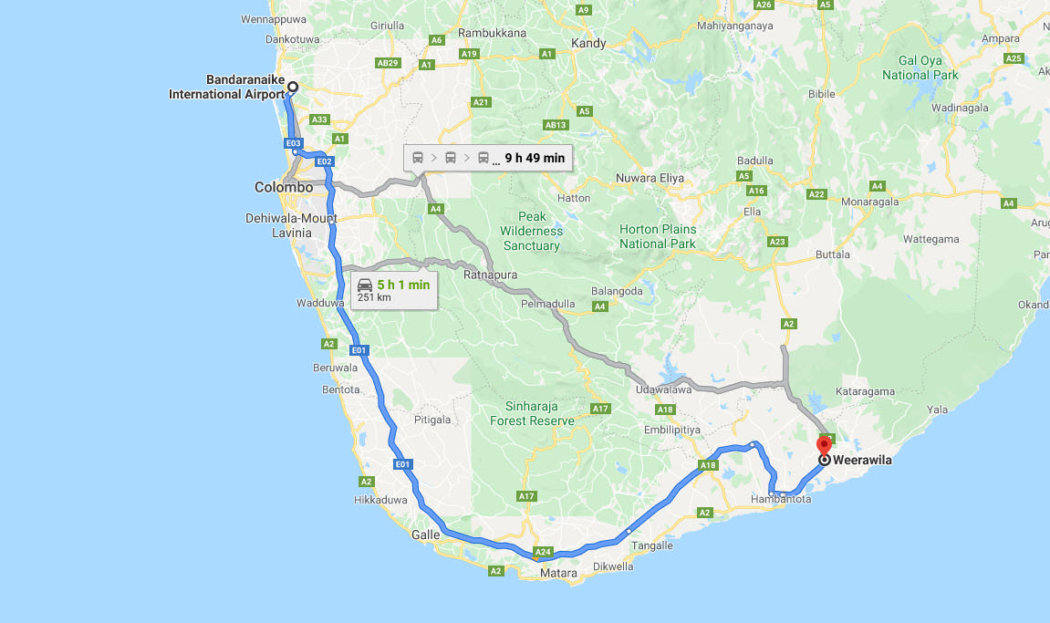 Transfer between Colombo (CMB) Airport and Doubletree by Hilton Weerawila, Weerawila City
