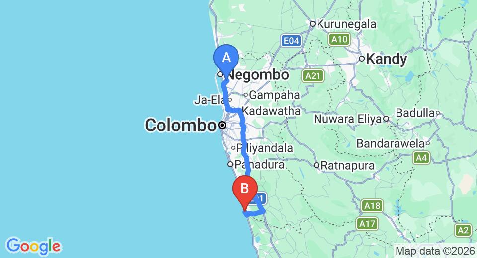 Transfer between Colombo (CMB) Airport and Heritance Ayurveda, Beruwala