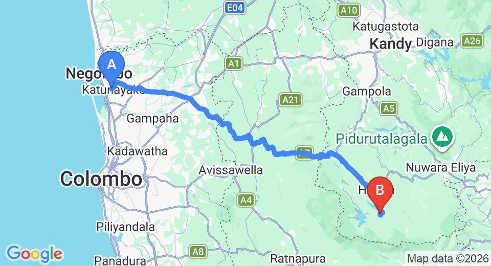 Transfer between Colombo (CMB) Airport and Norwood Bungalow, Hatton City