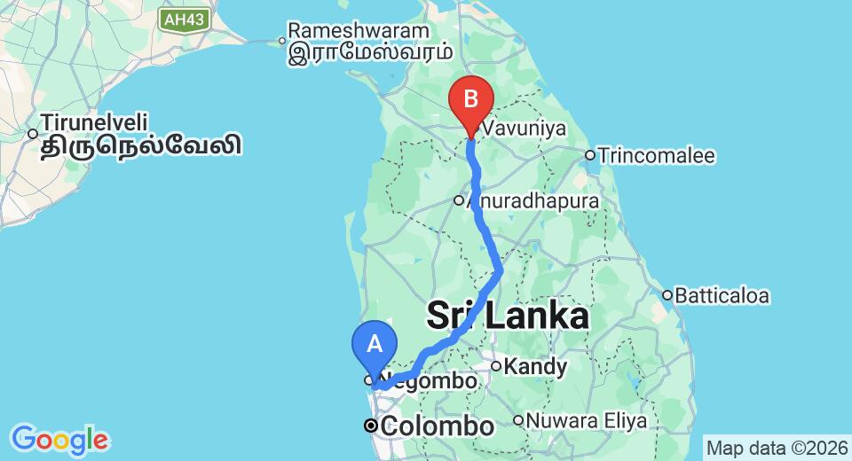 Transfer between Colombo Airport (CMB) and Boo Oya Nature Resort, Medawachchiya