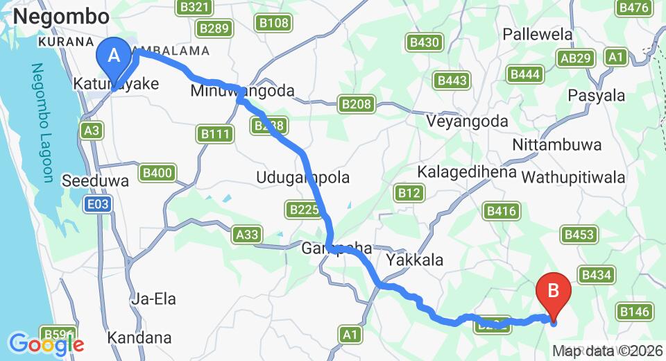 Transfer between Colombo Airport (CMB) and The Hideaway, Wathurugama