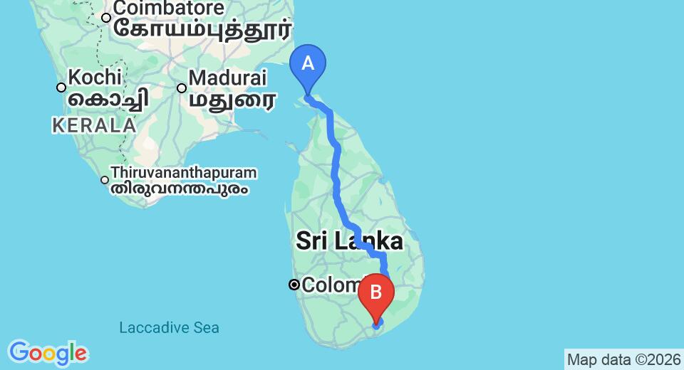 Jaffna Airport (JAF) to Mattala Airport (HRI) Private Transfer