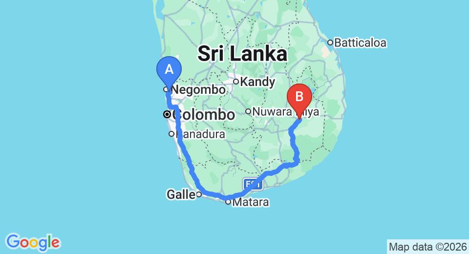 Transfer between Colombo Airport (CMB) and Victory Inn, Moneragala