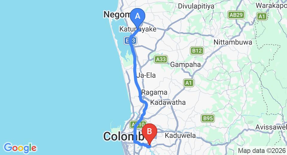 Transfer between Colombo Airport (CMB) and Waters Edge, Battaramulla